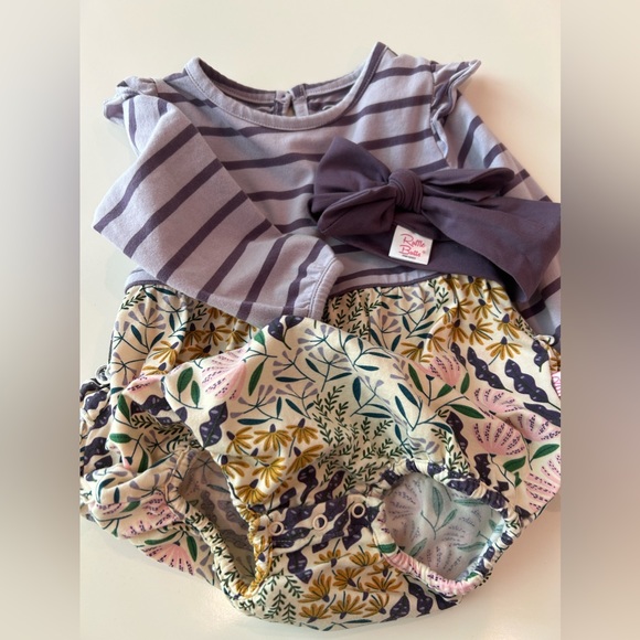 Ruffle Butts Flutter Bubble Romper with Knot Wrap Headband - Picture 4 of 7